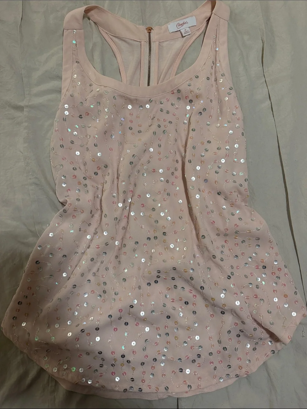Candie's Pale Pink Sequin Racerback Tank